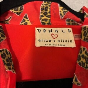 Alice + Olivia Red and Leopard Print Blouse